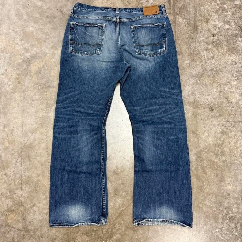 Y2K American Eagle Dark Wash Distressed Bootcut Jeans 36x31